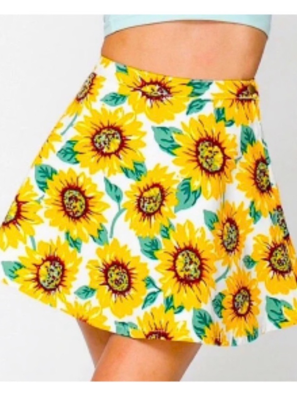 American Apparel Sunflower Print Skater Skirt - Yellow & Green